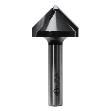 Carbitool Vee Groove Bit, 18mm x 90 Deg, carbide-tipped for precise decorative cuts in woodworking projects.
