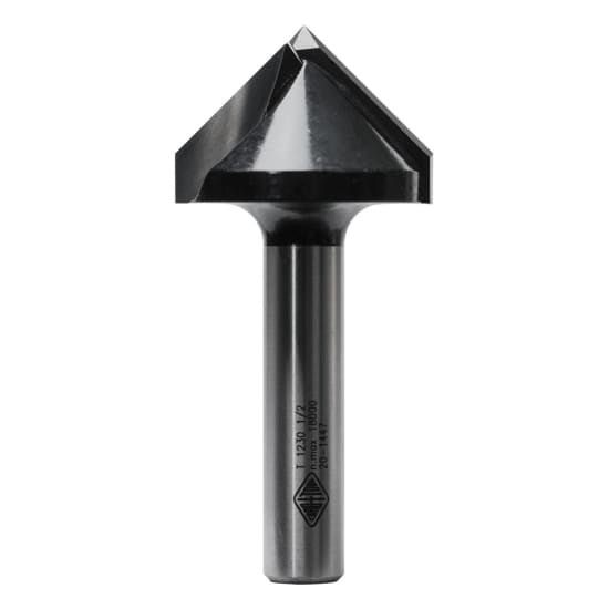 Carbitool Vee Groove Bit, 18mm x 90 Deg, carbide-tipped for precise decorative cuts in woodworking projects.