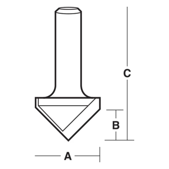 Carbitool Vee Groove Bit with 1/2" shank, 31.3mm x 90-degree angle, ideal for decorative grooves and chamfering in woodworking.