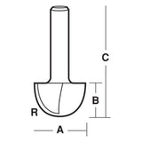 Carbitool Core Box Bit 12.7mm, carbide tipped, designed for precise fluting on flat surfaces like mantles and facades.
