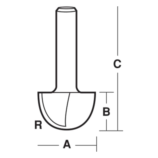 Carbitool Core Box Bit 15.9mm, carbide-tipped, 2-flute design for smooth, precise cuts on flat surfaces in woodworking projects.