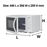 Nero Microwave White-20L: 700W, 20L capacity, turn dial controls, 255mm turntable, sleek white finish, pull handle door.