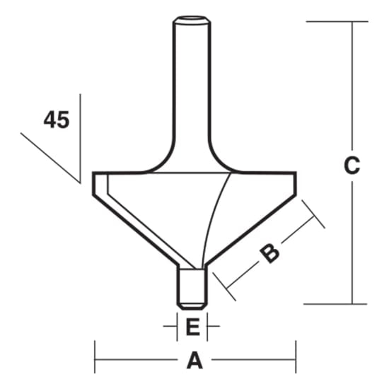 Carbitool 45-degree chamfering bit with carbide tip for precision woodworking, featuring a 6.35 mm shank and 2-flute design.