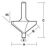 Carbitool 45-degree chamfering bit with carbide tip for precision woodworking, featuring a 6.35 mm shank and 2-flute design.