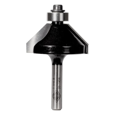 Carbitool Chamfering Bit with 1/4" shank, 2-flute design, precision ball bearing guide for smooth, accurate chamfer cuts.