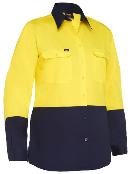 Bisley, Women's Hi Vis Lightweight Shirt, BL6895 - Yellow/Navy (Size: 08)