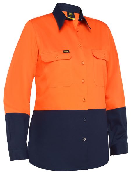 Bisley, Women's Hi Vis Lightweight Shirt, BL6895 - Orange/Navy (Size: 18)