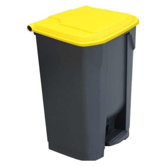 Richmond 80L Pedal Bin with yellow lid, offering touch-free waste disposal for homes and businesses, promoting efficient recycling.