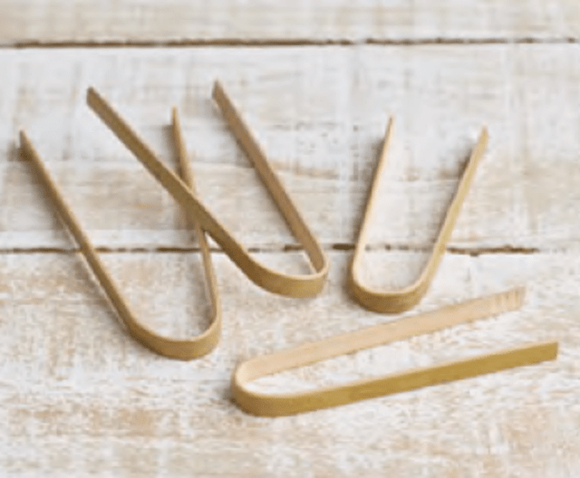 Eco-friendly 16cm bamboo tongs in a box of 500, perfect for sustainable catering and events.