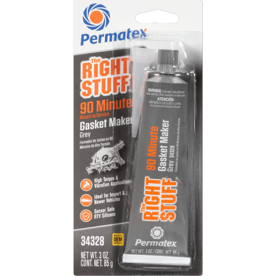 Permatex Right Stuff 90 Minute Grey Gasket Maker tube, ideal for fast, leak-proof sealing in automotive repairs.