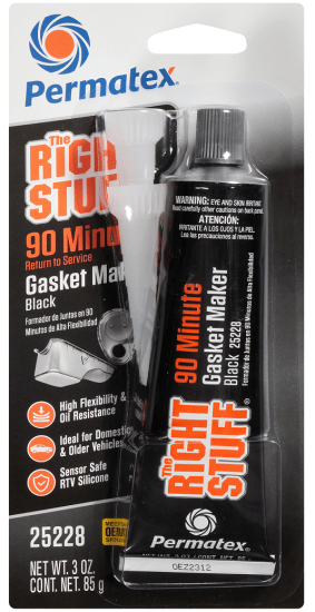 Permatex Right Stuff 90 Minute Black Gasket Maker 85g tube, designed for fast sealing and reliable leak-proof performance.