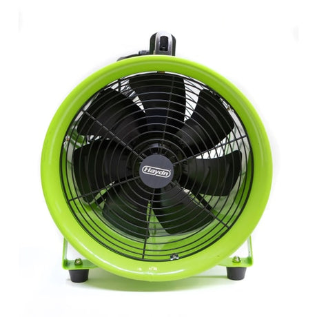 Haydn Industrial Fan 300mm PAF3, featuring a safety cage, shock-proof feet, and automatic shut-off for efficient ventilation.