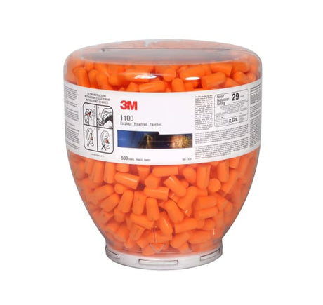 3M 1100-BT Earplug Refill Bottle containing 500 pairs of soft, hypoallergenic earplugs for effective noise reduction and comfort.