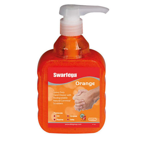 Swarfega Orange Heavy Duty Hand Cleaner 450ml with natural cornmeal scrubbers for tough grime and added moisturisers for soft hands.