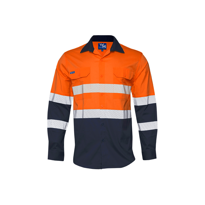 Workhorse, Hi Vis Stretch Ripstop Shirt, MSH274 - Orange/Navy - 2XL