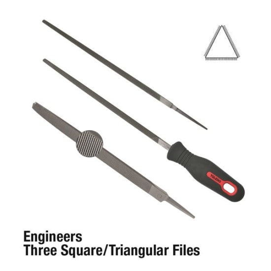 Triangular Toledo 3 Square File, 200mm, double-cut edges for precise finishing on wood, metal, and plastics.