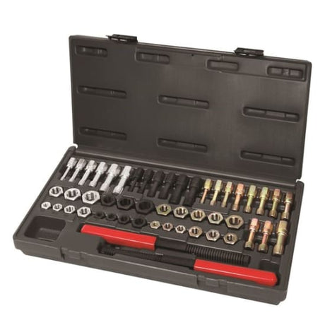 Toledo 51-piece thread restoring tap, die, and file set, featuring metric and UNC/UNF sizes for precise thread restoration.