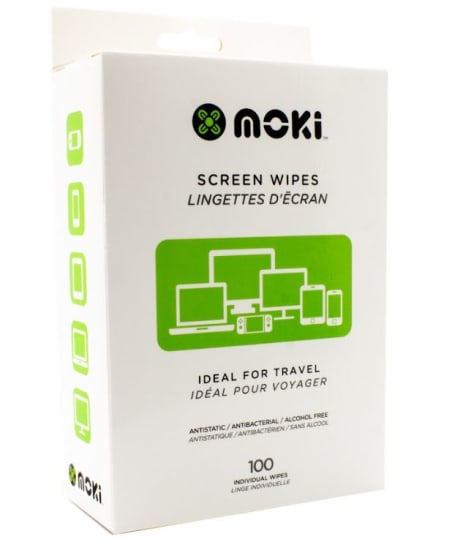 Moki Screen Wipes: 100 antibacterial, alcohol-free wipes for easy cleaning of screens, devices, and surfaces without streaks.