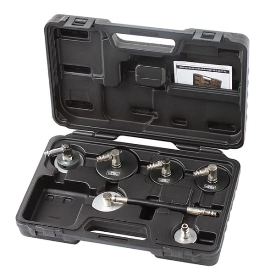 Toledo Brake Bleeder Adapter Set - 6 heavy-duty aluminum tools in a case for efficient brake bleeding, compatible with ABS systems.