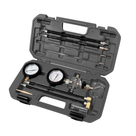 Toledo Fuel Pressure Test Kit for diesel engines, featuring dual pressure gauges and essential connectors for accurate diagnostics.