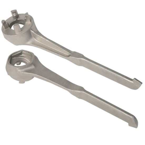 Toledo Drum Lid Opening Wrench designed for removing 2" and 3/4" drum plugs, featuring durable cast aluminum and non-sparking safety.