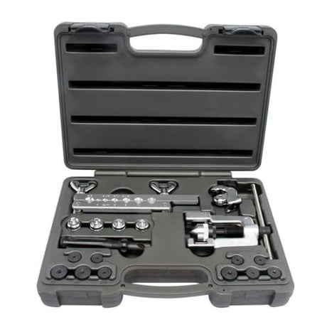 Toledo Flaring Tool Kit for precise single, double lap, and bubble flares on various tubing materials, with multiple adaptors included.