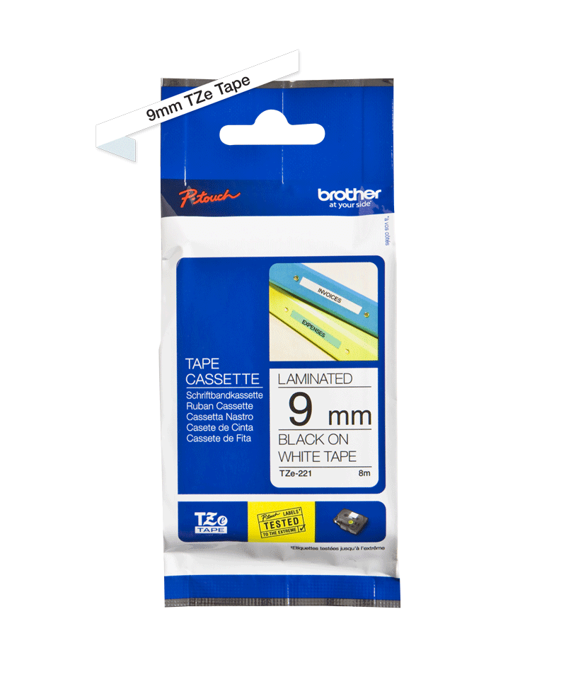 Brother TZe-221 Labelling Tape - Black on White 9mm wide (Each)