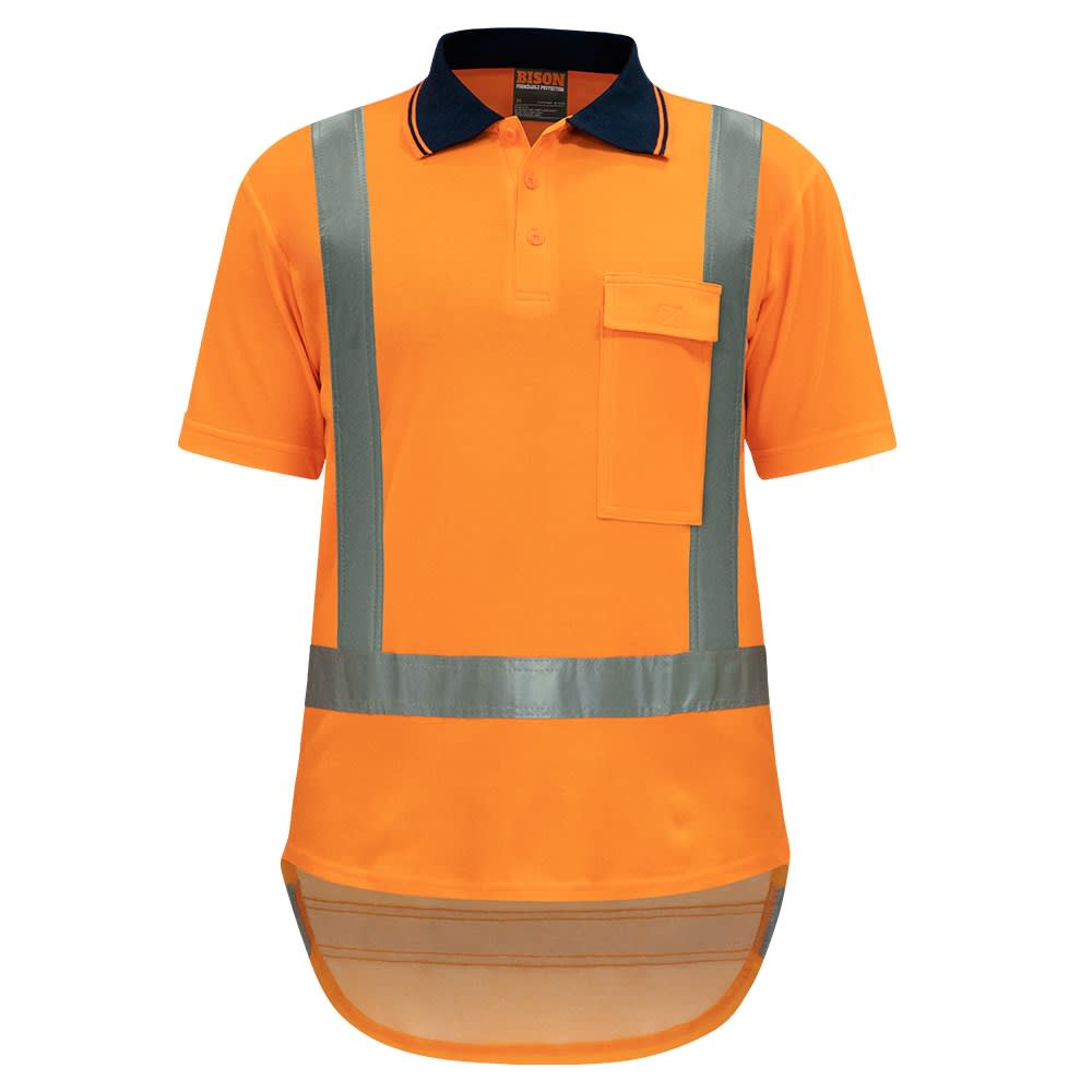 Bison, TTMC Cotton Back X-Back Polo 23301X - Orange/Navy - 3XL