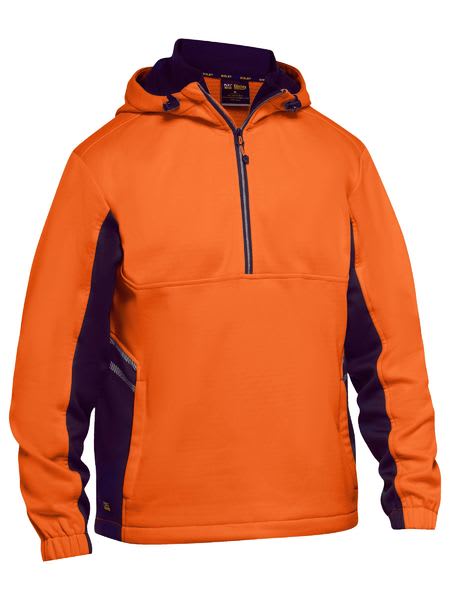 Bisley, Hi Vis Liquid Repellent Fleece Hoodie - Orange/Navy - 4XL