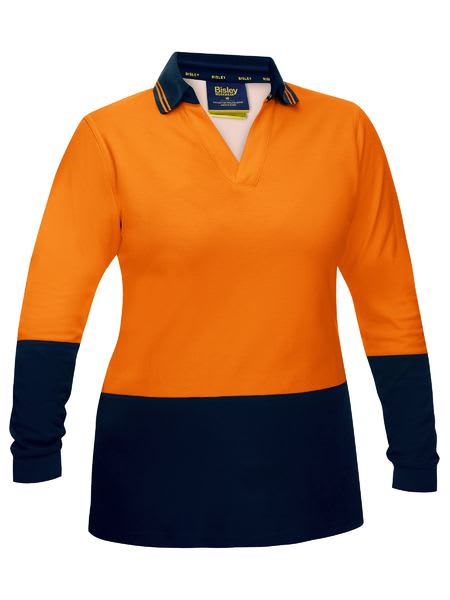 Bisley, Women's Hi Vis V-Neck Polo, BKL6234 - Orange/Navy (Size: 14)