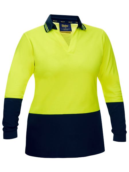 Bisley, Women's Hi Vis V-Neck Polo, BKL6234 - Yellow/Navy (Size: 10)