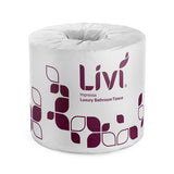 Livi Impressa 3-ply toilet paper roll with 225 soft, absorbent sheets; individually wrapped for hygiene and luxury.