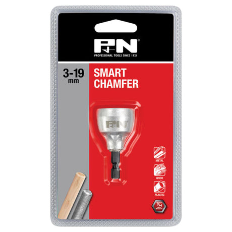 P&N Quickbits Smart Chamfer tool for precise chamfering of bolt ends, compatible with power drills, cuts various materials safely.