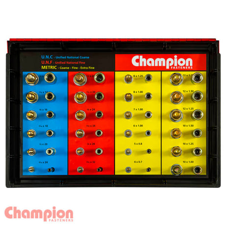 Champion Thread Tester Master Kit featuring 48 sizes for accurate thread identification of Metric and Imperial screws and nuts.