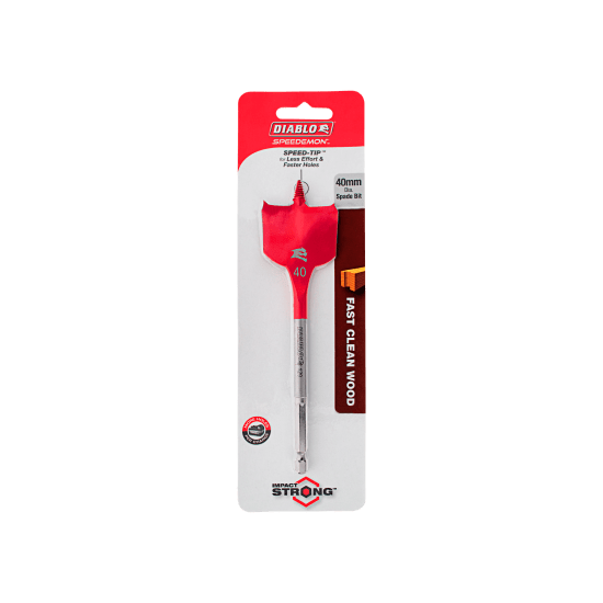 Diablo SPEEDemon Spade Bit, 40mm x 152mm, features self-feeding design for fast, clean wood drilling with minimal effort.