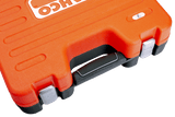 Bahco 108-piece socket set with 1/4" and 1/2" drive, featuring durable alloy steel sockets and versatile accessories.