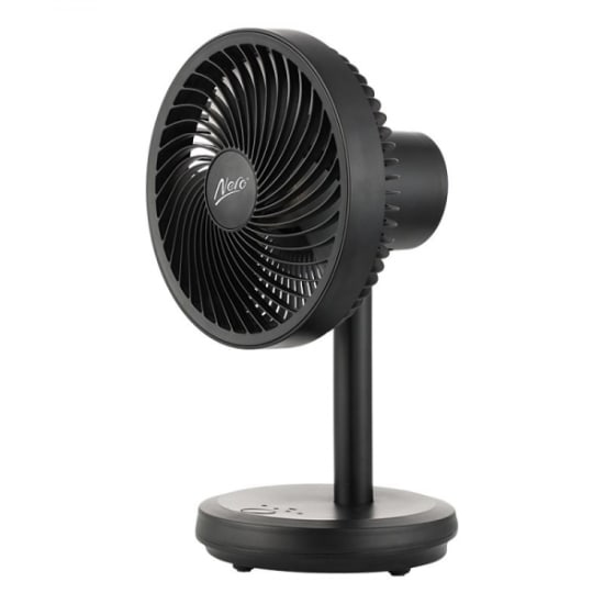 Compact black USB desk fan with 4-speed settings, ultra-quiet operation, and 1.5m cable for enhanced airflow.