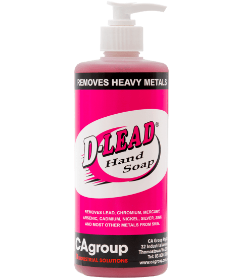 D-Lead Metal Removal Hand Soap 500ML in pump bottle, effectively cleans hands and removes heavy metal contaminants.