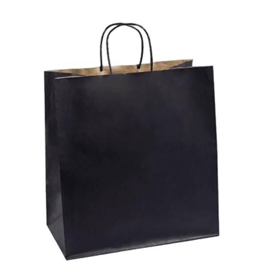 Detpak Large Paper Twist Handle Bag in matte black, measuring 350x320x180mm, designed for stylish and durable packaging solutions.