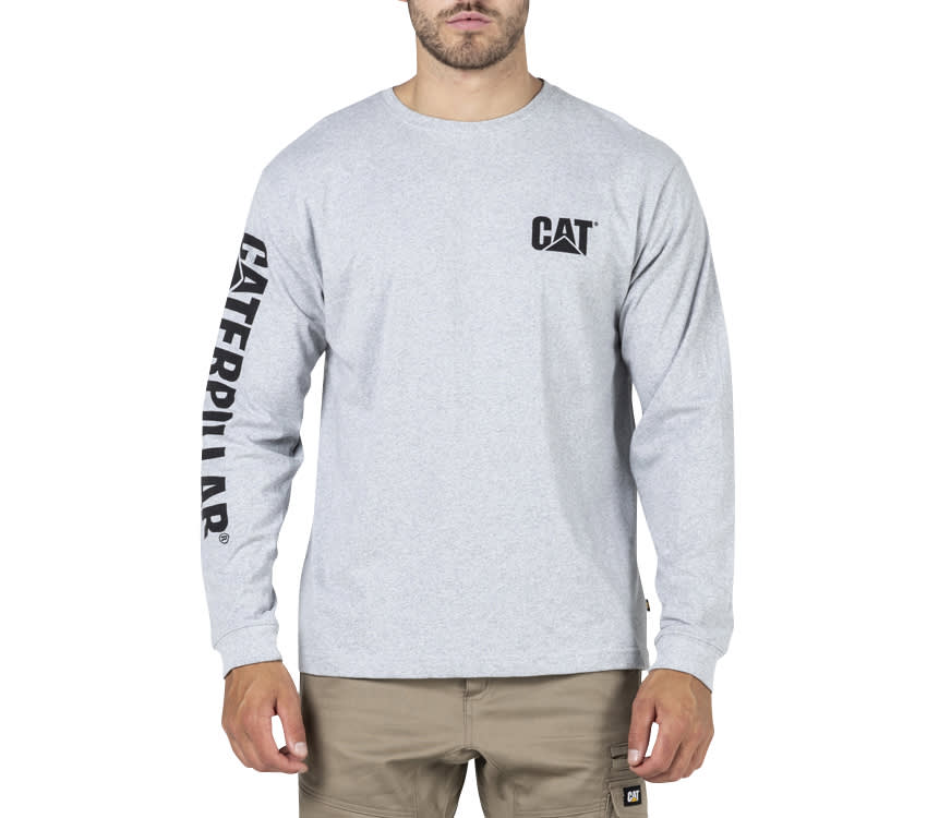 CAT, Trademark Banner Long Sleeve Tee - Heather Grey (Size: 2XL)