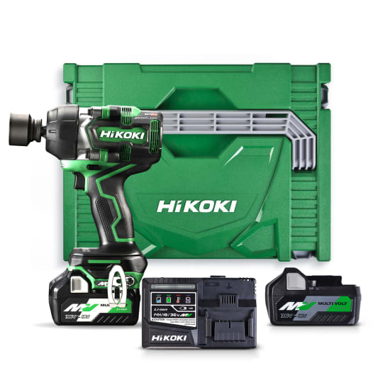 HiKOKI 36V 1/2" Impact Wrench Kit featuring powerful brushless motor, 770Nm torque, IP56 dust/water resistance, and ergonomic design.