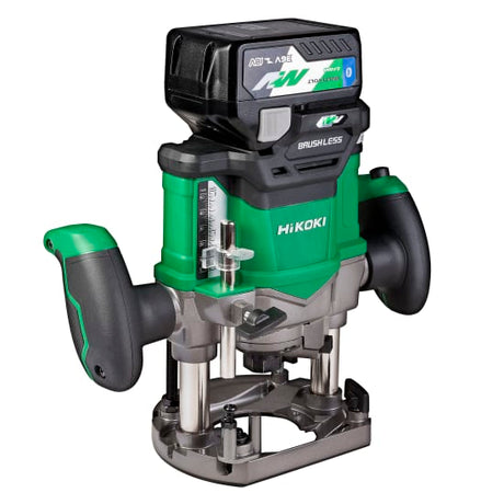 HiKOKI 36V Brushless Plunge Router Kit-1/2" with variable speed control, accurate depth adjustment, and two MULTI VOLT batteries.