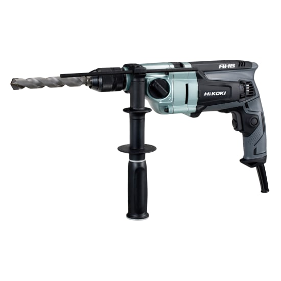 HiKOKI 860W corded impact drill with 20mm capacity, robust chassis, variable speed, and keyless chuck for versatile drilling.