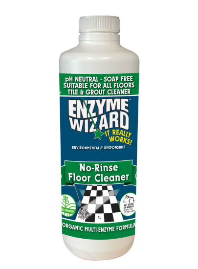 Enzyme Wizard No Rinse Floor Cleaner - 1L: eco-friendly, soap-free cleaner using advanced enzymes for effortless grease and odor elimination.