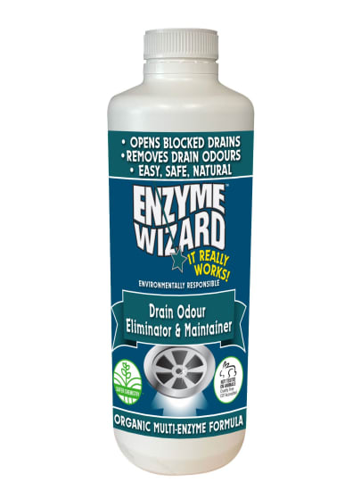 Enzyme Wizard Drain Odour Eliminator; 1L bottle, effectively breaks down organic matter and eliminates drain odours.