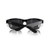 Sleek black polarised safety glasses with UV400 protection, ideal for style and durability in bright conditions.