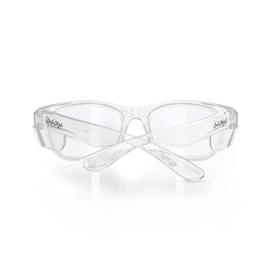 Clear safety glasses with UV400 protection; sleek design for comfort and durability in any environment.