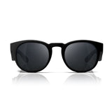 Stylish matte black polarised safety glasses offering UV400 protection, durable polycarbonate construction for outdoor activities.