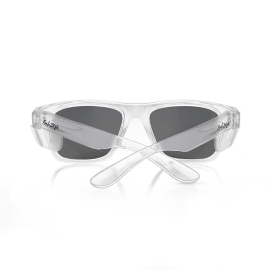 Safestyle Fusions tinted lens safety glasses with UV400 protection, stylish clear frame, and durable polycarbonate design.