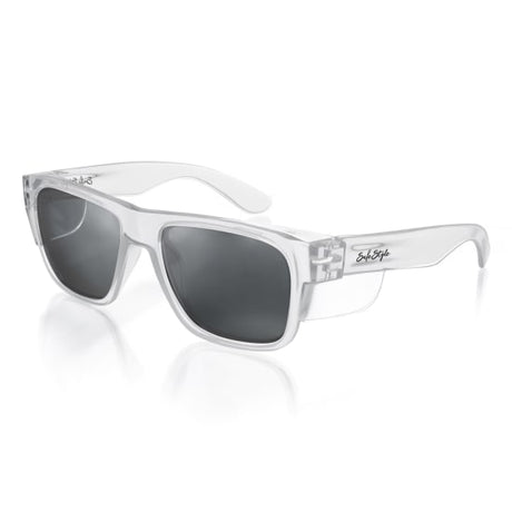 Stylish unisex safety glasses with tinted lenses and UV400 protection for outdoor and workplace use.